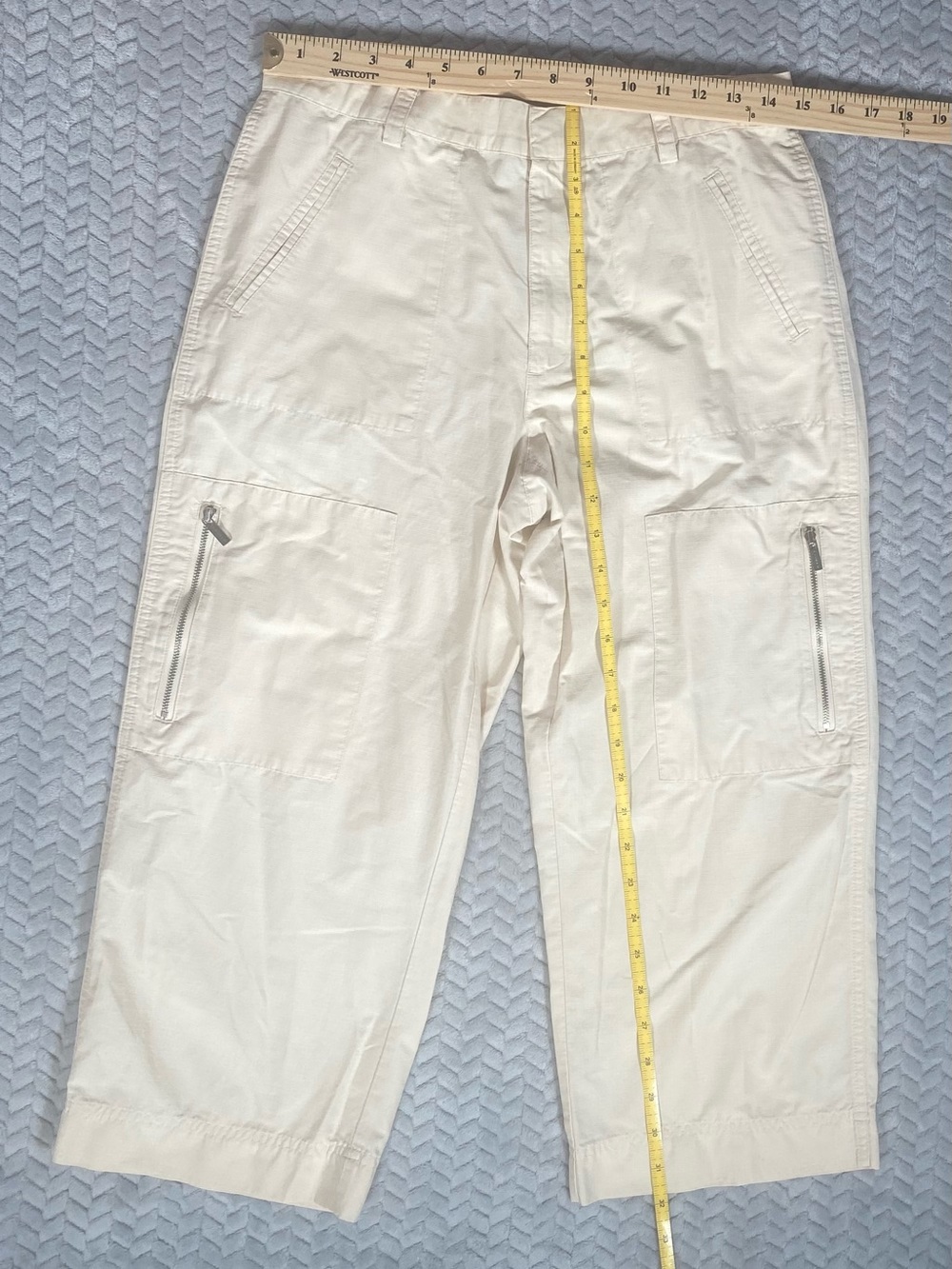 RALPH LAUREN CROP CARPENTER CROP PANTS WITH POCKETS SIZE 4 Ivory Zipper Pockets - Picture 2 of 11